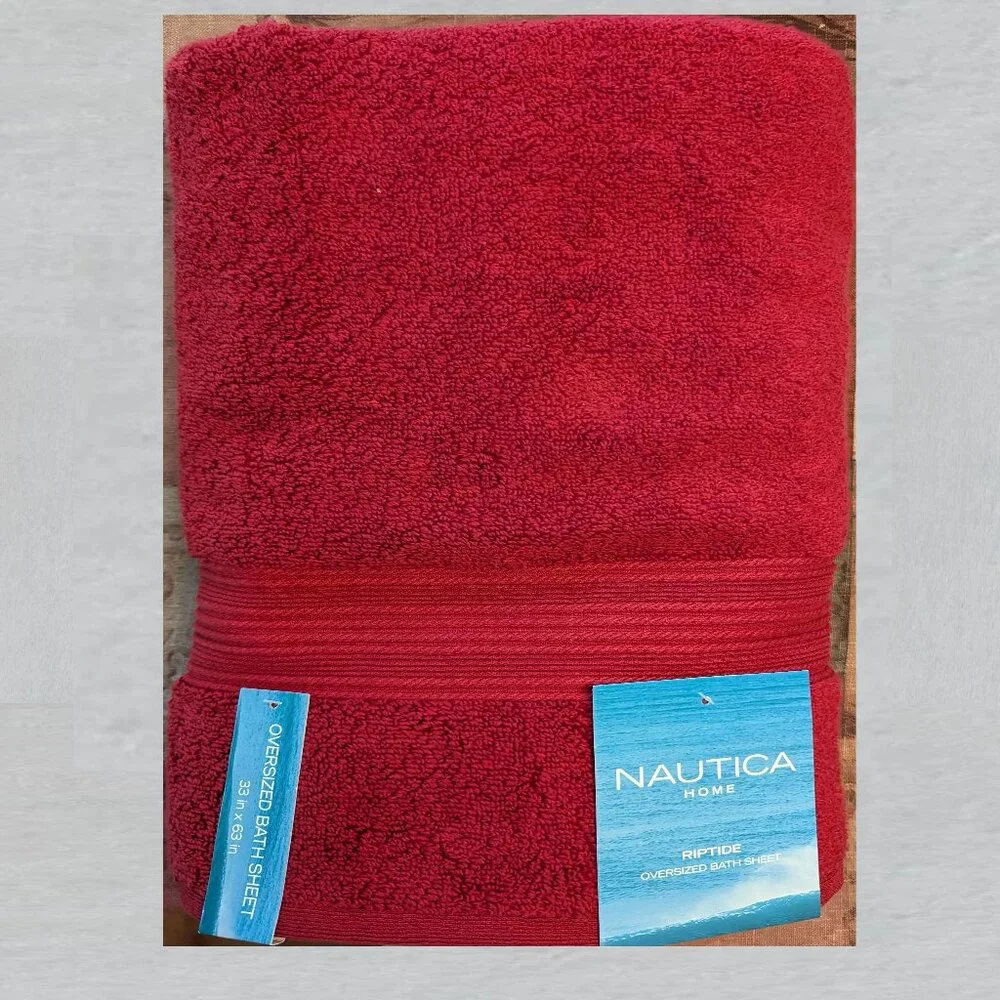 Nautica Red Riptide Bath Sheet Measures 33 x 63 in